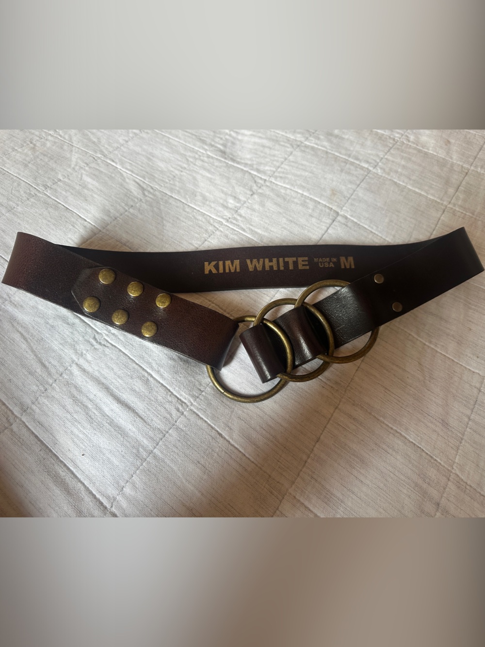 Kim White Women's Dark Brown Triple-Ring Leather Belt- Medium